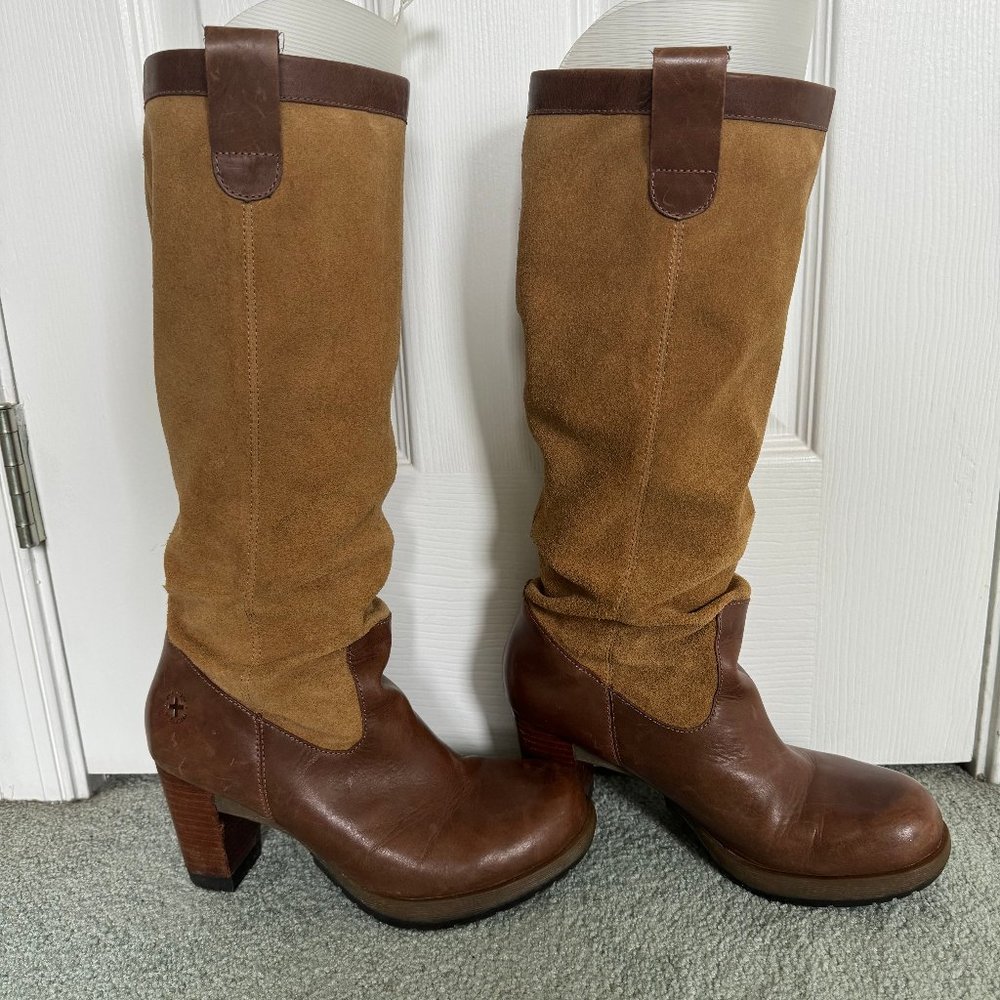 Dr Martens Boots Josie Knee High Chunky Heel brown Leather  size US 9   EU 41